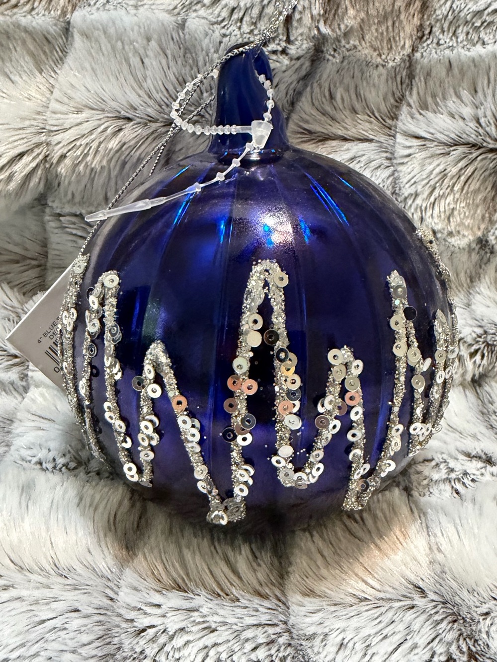 Christmas Ornament with Silver Sequin Swirl -